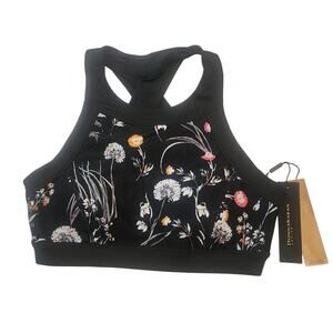 Donna Karan High Neck Sports Bra - S - Black Floral NWT
